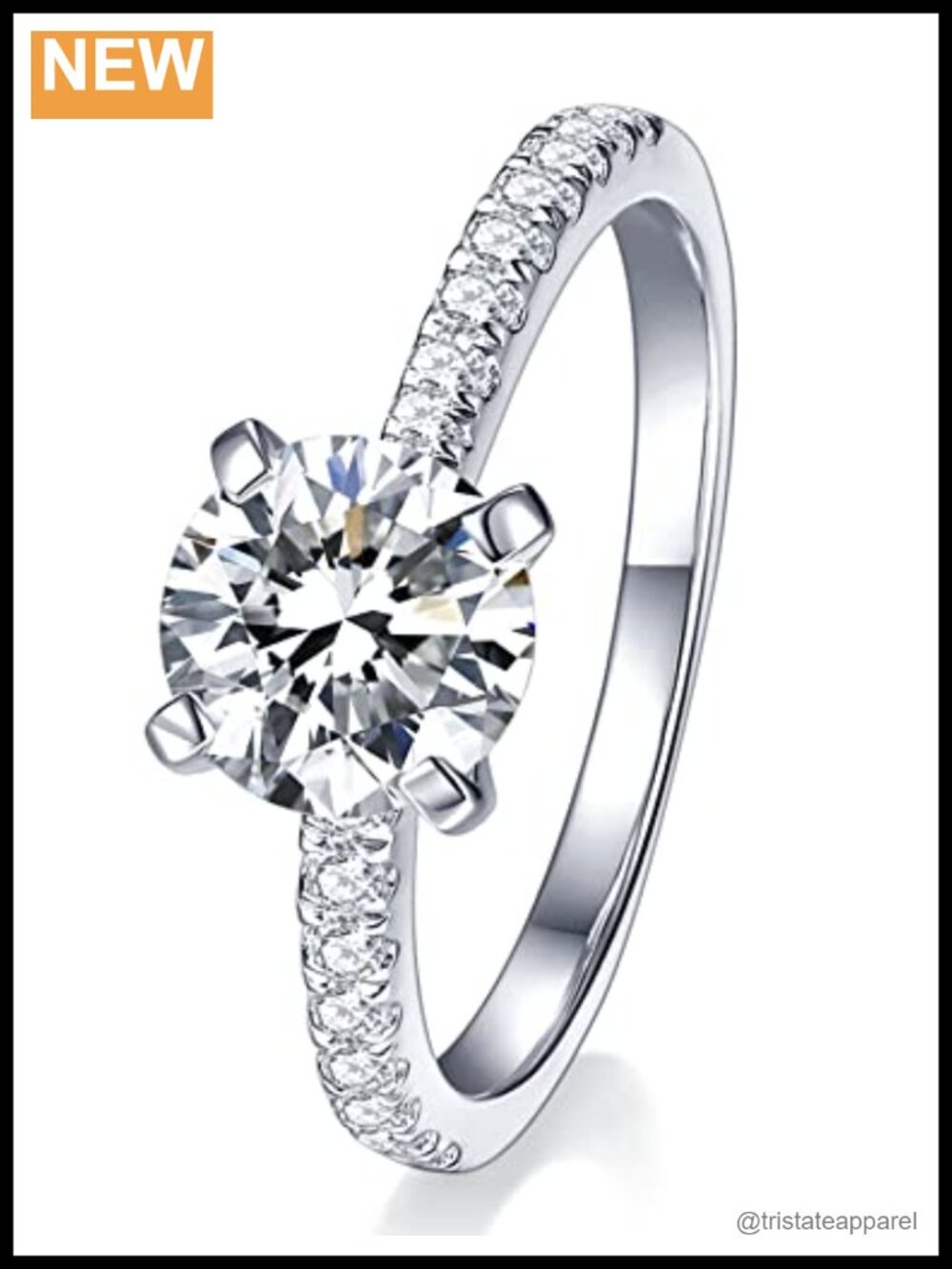 1CT Round Moissanite Pave Engagement Ring S925 Sterling Silver Size 9